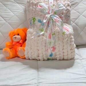 Cozy Pink Blanket.. Soft Chunky Yarn Hand made Blanket. ** BEAR NOT INCLUDED **